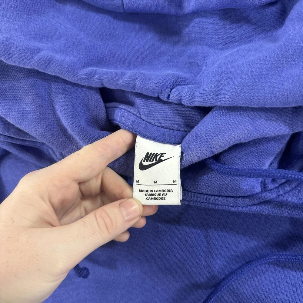 Nike Hoodie Mens Medium Blue Pullover Fleece Sweatshirt Center Swoosh Logo Solid